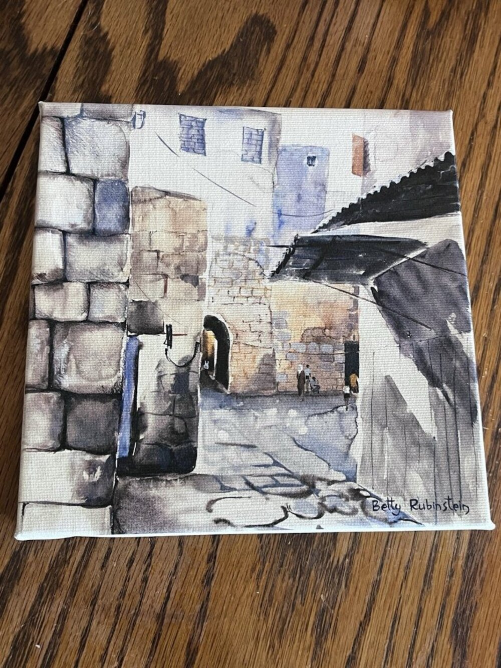 Betty Rubinstein Signed Canvas Mediterranean Village Street Scene 8x8
